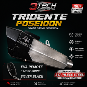 Knalpot Tridente Poseidon Robotics EVA Remote untuk motor 250cc 1 silinder warna Silver Black