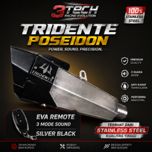 Knalpot Tridente Poseidon Robotics EVA Remote untuk motor bebek 150cc warna Silver Black