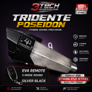 Knalpot Tridente Poseidon Robotics EVA Remote untuk motor matic 150–160cc warna Silver Black