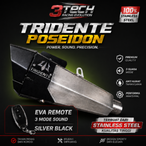 Knalpot Tridente Poseidon Robotics EVA Remote untuk Kawasaki ZX-25R dan ZX-4RR warna Silver Black