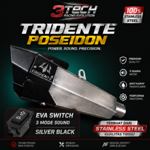 Knalpot Tridente Poseidon Robotics EVA Switch untuk motor 250cc 1 silinder warna Silver Black