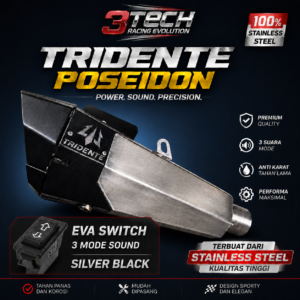 Knalpot Tridente Poseidon Robotics EVA Switch untuk motor 250cc 2 silinder warna Silver Black