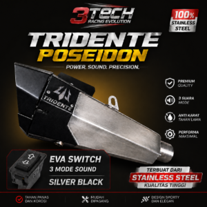 Knalpot Tridente Poseidon Robotics EVA Switch untuk motor bebek 150cc warna Silver Black