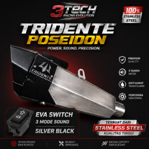 Knalpot Tridente Poseidon Robotics EVA Switch untuk motor sport 150cc warna Silver Black