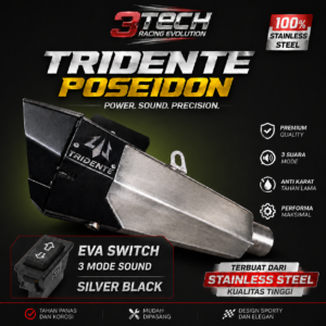Knalpot Tridente Poseidon Robotics EVA Switch untuk Kawasaki ZX-25R dan ZX-4RR warna Silver Black