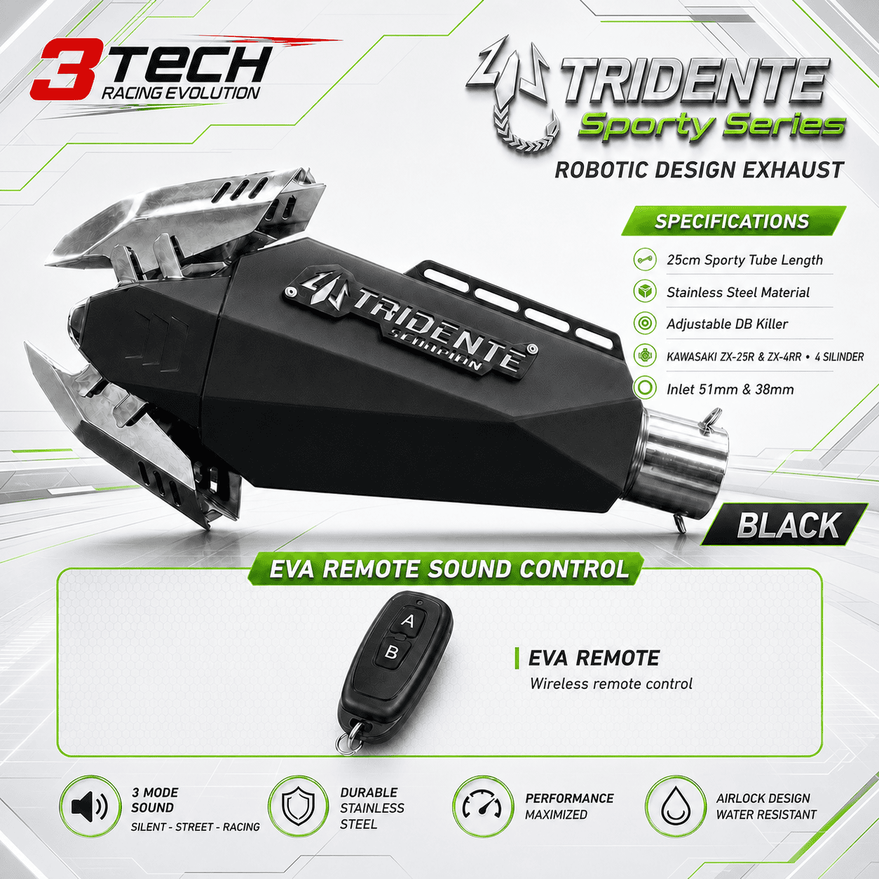 Tridente Scorpion Robotics EVA Remote Kawasaki Ninja ZX-25R & ZX-4RR 4 Silinder - Image 2