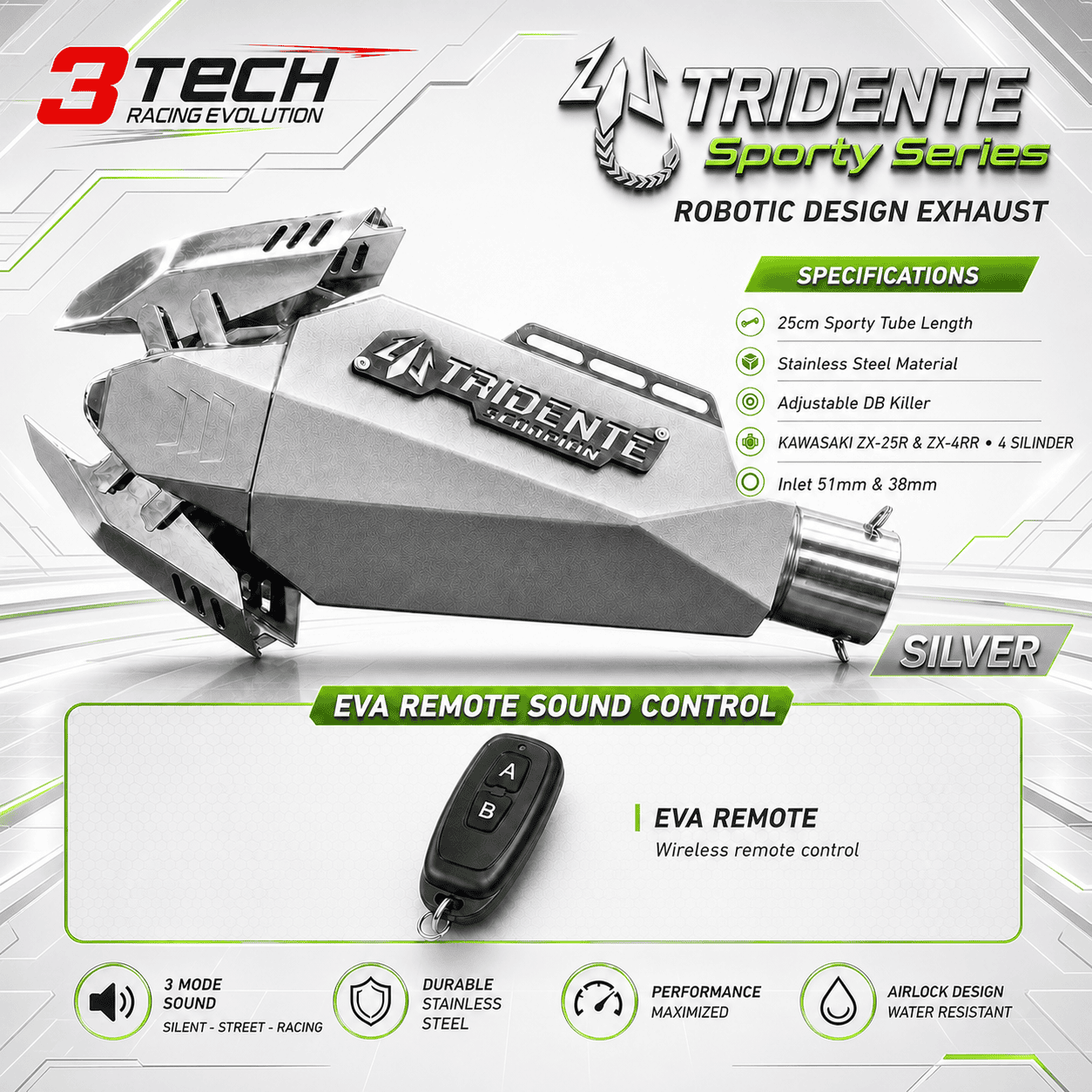 Tridente Scorpion Robotics EVA Remote Kawasaki Ninja ZX-25R & ZX-4RR 4 Silinder