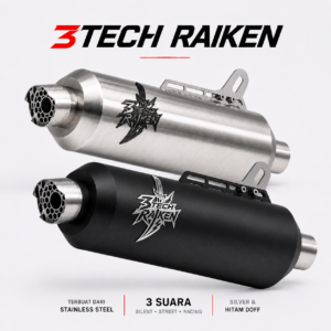 3tech Raiken Daily Silver dan Hitam Doff, knalpot stainless steel 3 suara
